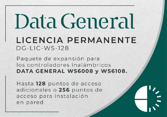 Data General DG-LIC-WS-128 Licencia permanente para WS6008 y WS6108 de 128 Puntos de Acceso adicionales 
(o 256 APs de pared)