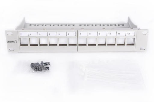 [DGT-PTH-91419] Digitus - Patchpanel 12 puertos, 10", 1U, blindado, Gris