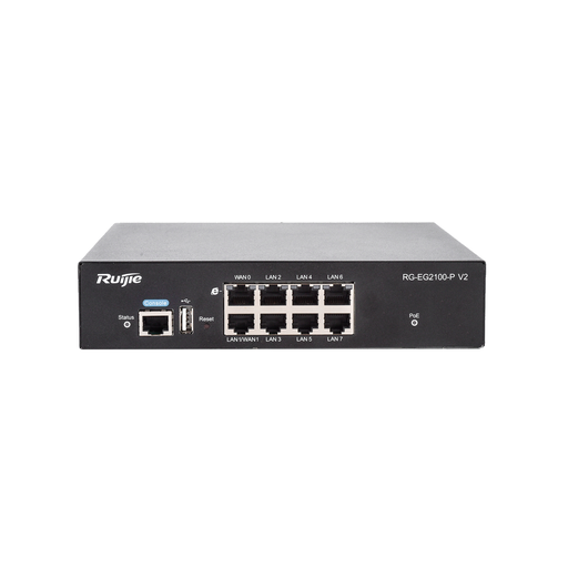 [RG-EG2100-Pv2] Ruijie RG-EG2100P-v2 -  Ruijie RG-EG2100-P v2 - Gateway de Seguridad (USG) con 8 puertos Gigabit, PoE+, Controlador AP. Cloud incluido.